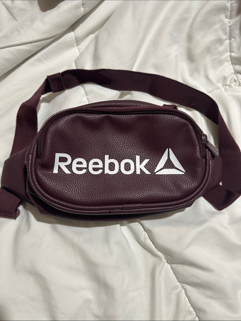 Reebok Burgundy Leather-Look Belt Bag with White Logo